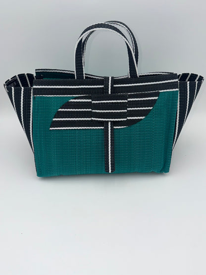 Emerald Large handwoven tote bag by SCRUBIES in Green,Black,White with Solid design and Almond accent pattern