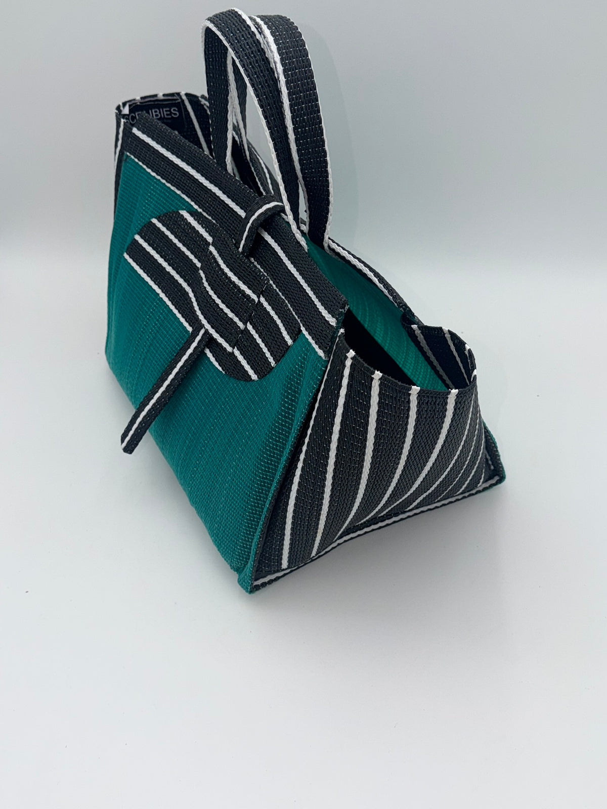 Emerald Large handwoven tote bag by SCRUBIES in Green,Black,White with Solid design and Almond accent pattern