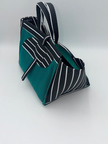 Emerald Large handwoven tote bag by SCRUBIES in Green,Black,White with Solid design and Almond accent pattern