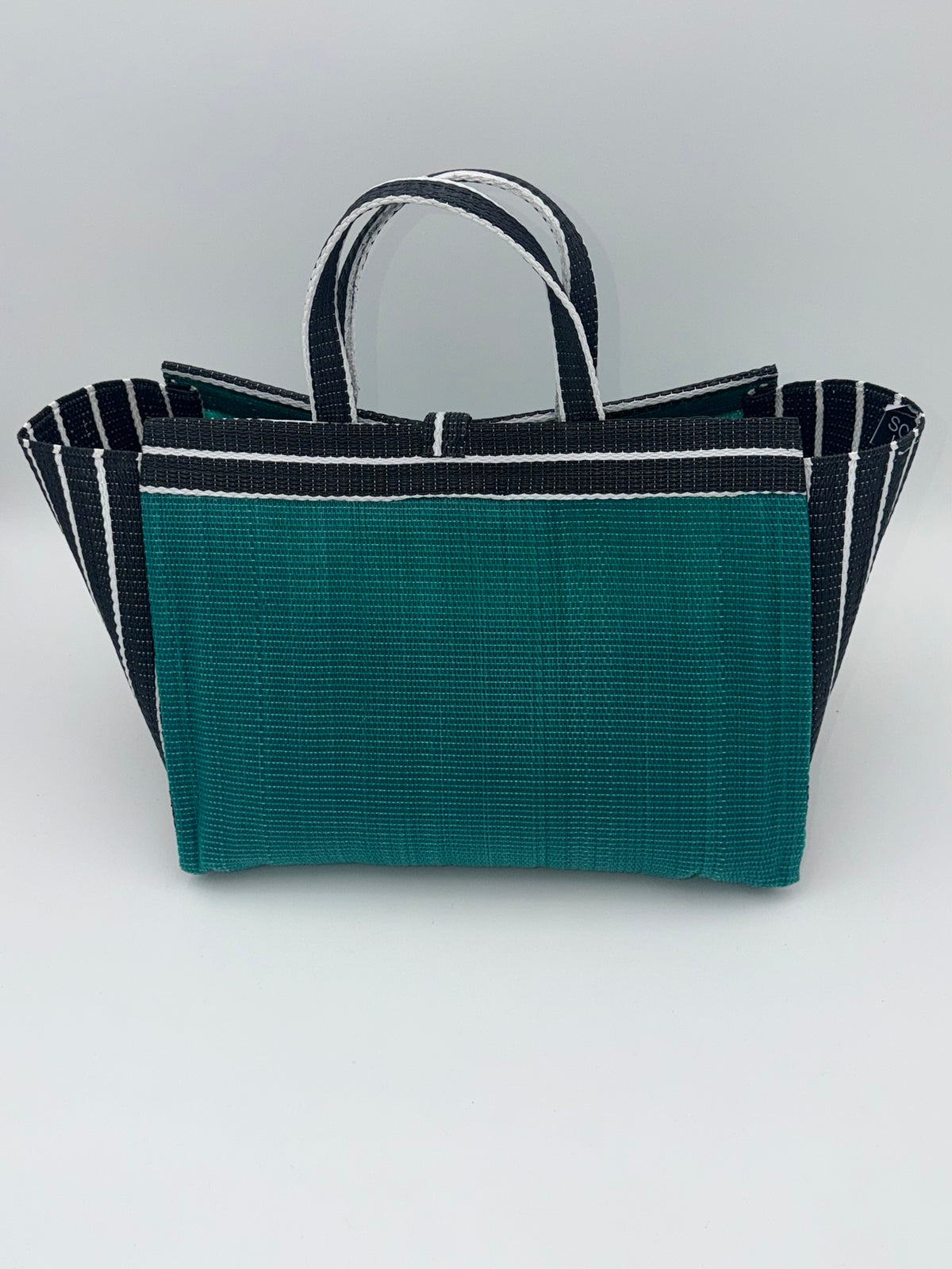 Emerald Large handwoven tote bag by SCRUBIES in Green,Black,White with Solid design and Almond accent pattern