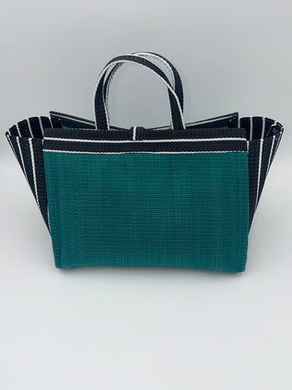 Emerald Large handwoven tote bag by SCRUBIES in Green,Black,White with Solid design and Almond accent pattern