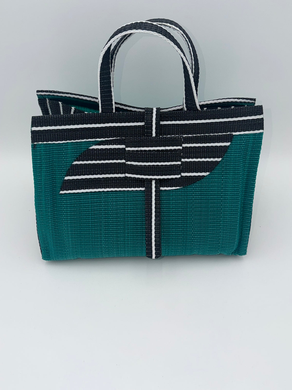 Emerald Large handwoven tote bag by SCRUBIES in Green,Black,White with Solid design and Almond accent pattern