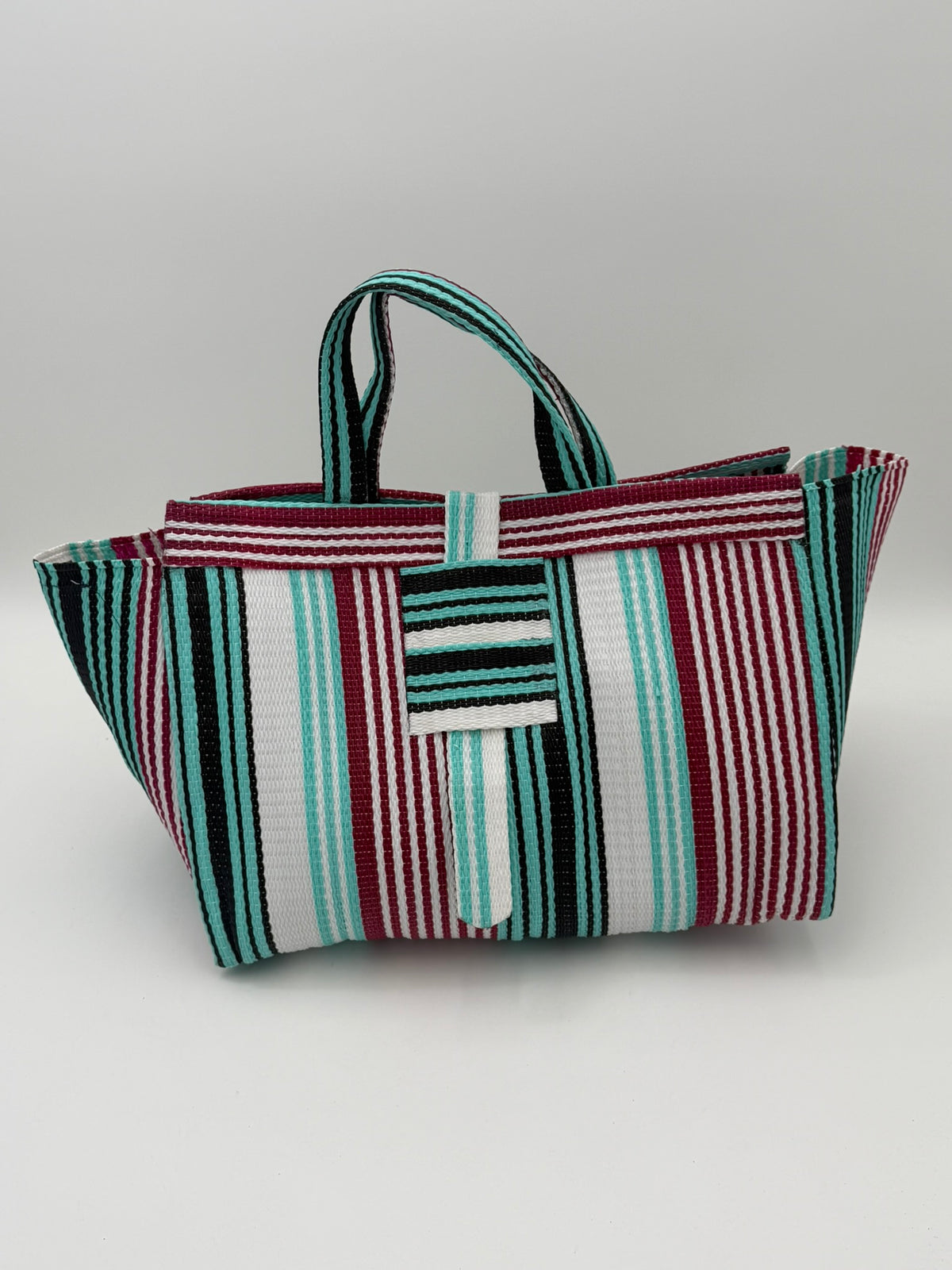 Pearl Large handwoven tote bag by SCRUBIES in White,Teal,Red, with Stripes design and None accent pattern