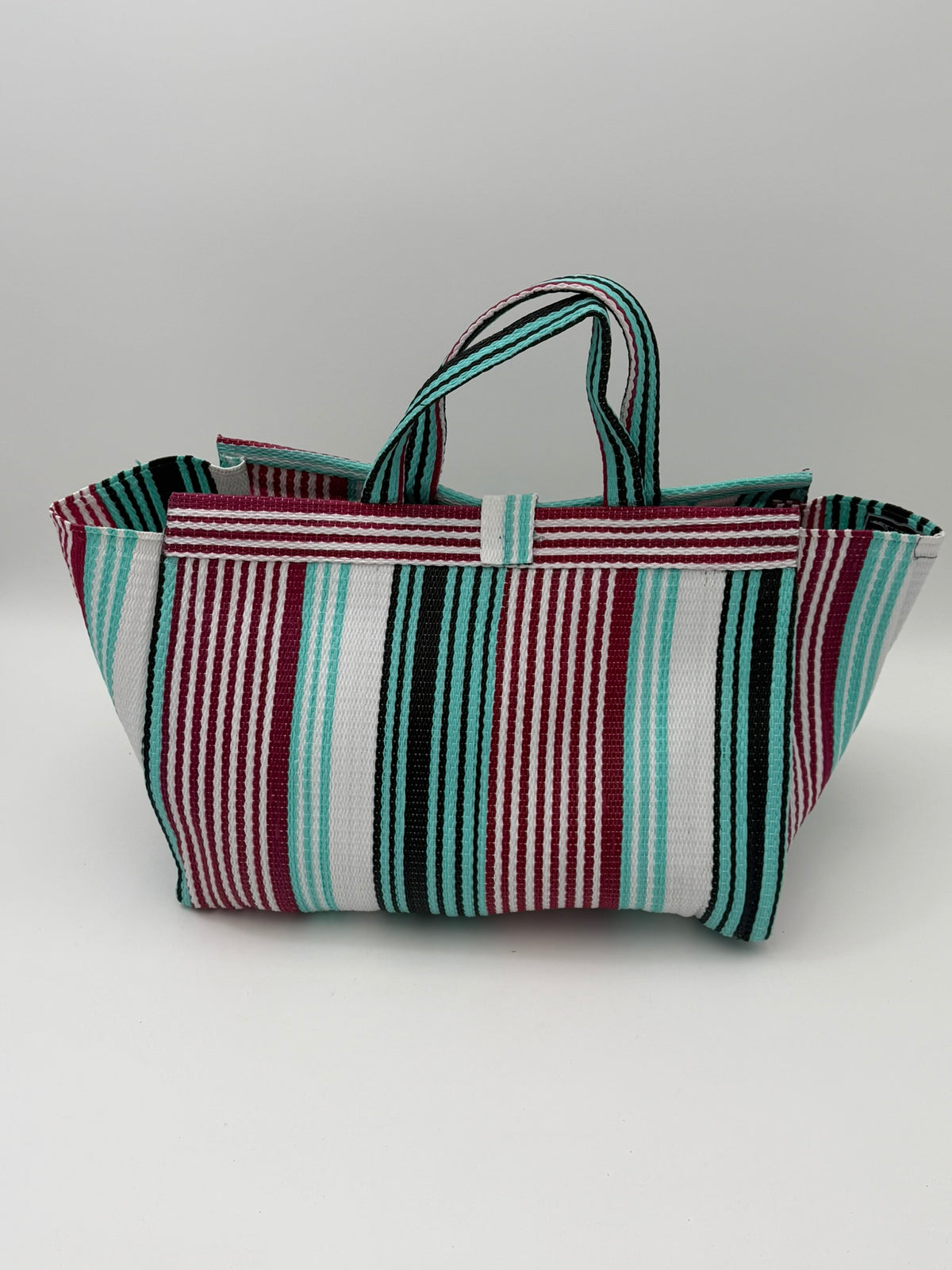 Pearl Large handwoven tote bag by SCRUBIES in White,Teal,Red, with Stripes design and None accent pattern