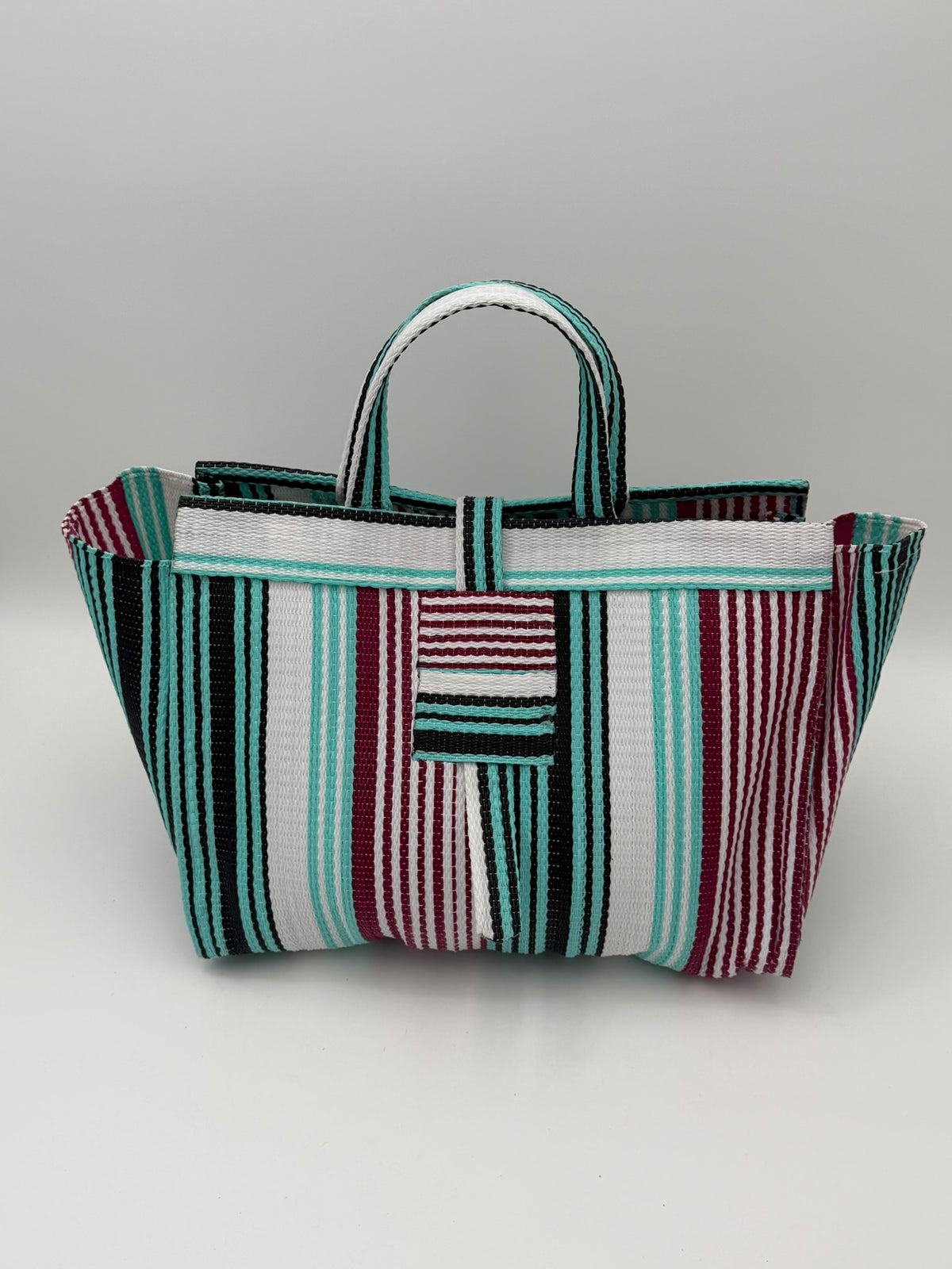 Pearl Large handwoven tote bag by SCRUBIES in White,Teal,Red, with Stripes design and None accent pattern