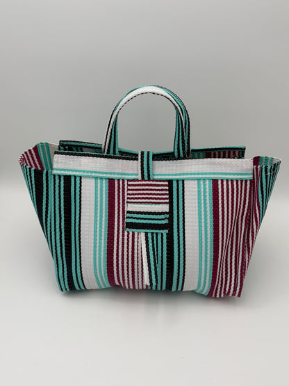 Pearl Large handwoven tote bag by SCRUBIES in White,Teal,Red, with Stripes design and None accent pattern