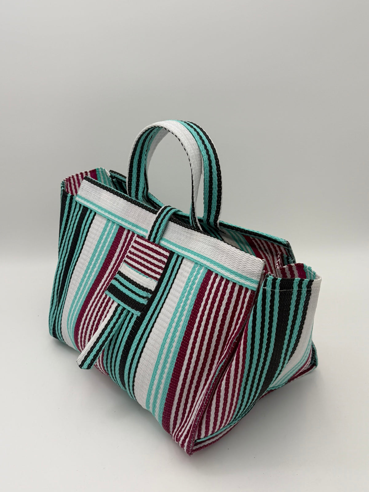 Pearl Large handwoven tote bag by SCRUBIES in White,Teal,Red, with Stripes design and None accent pattern