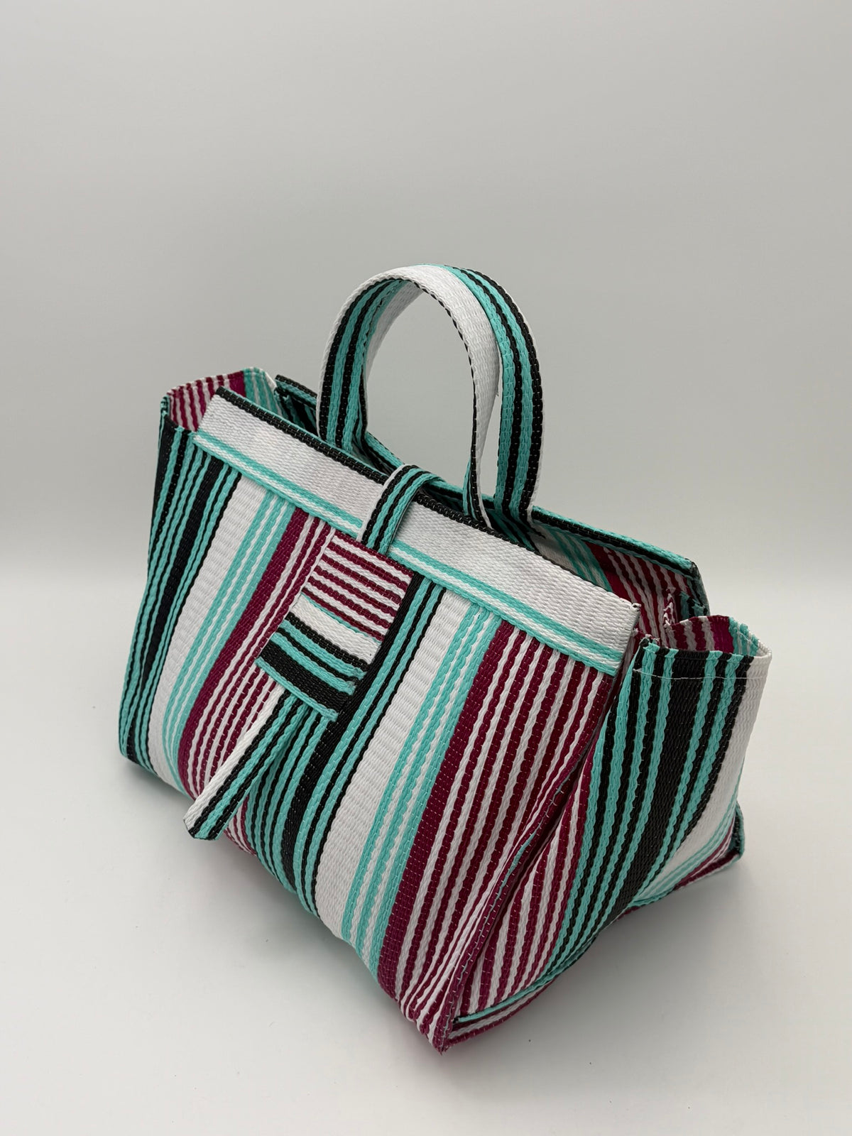 Pearl Large handwoven tote bag by SCRUBIES in White,Teal,Red, with Stripes design and None accent pattern