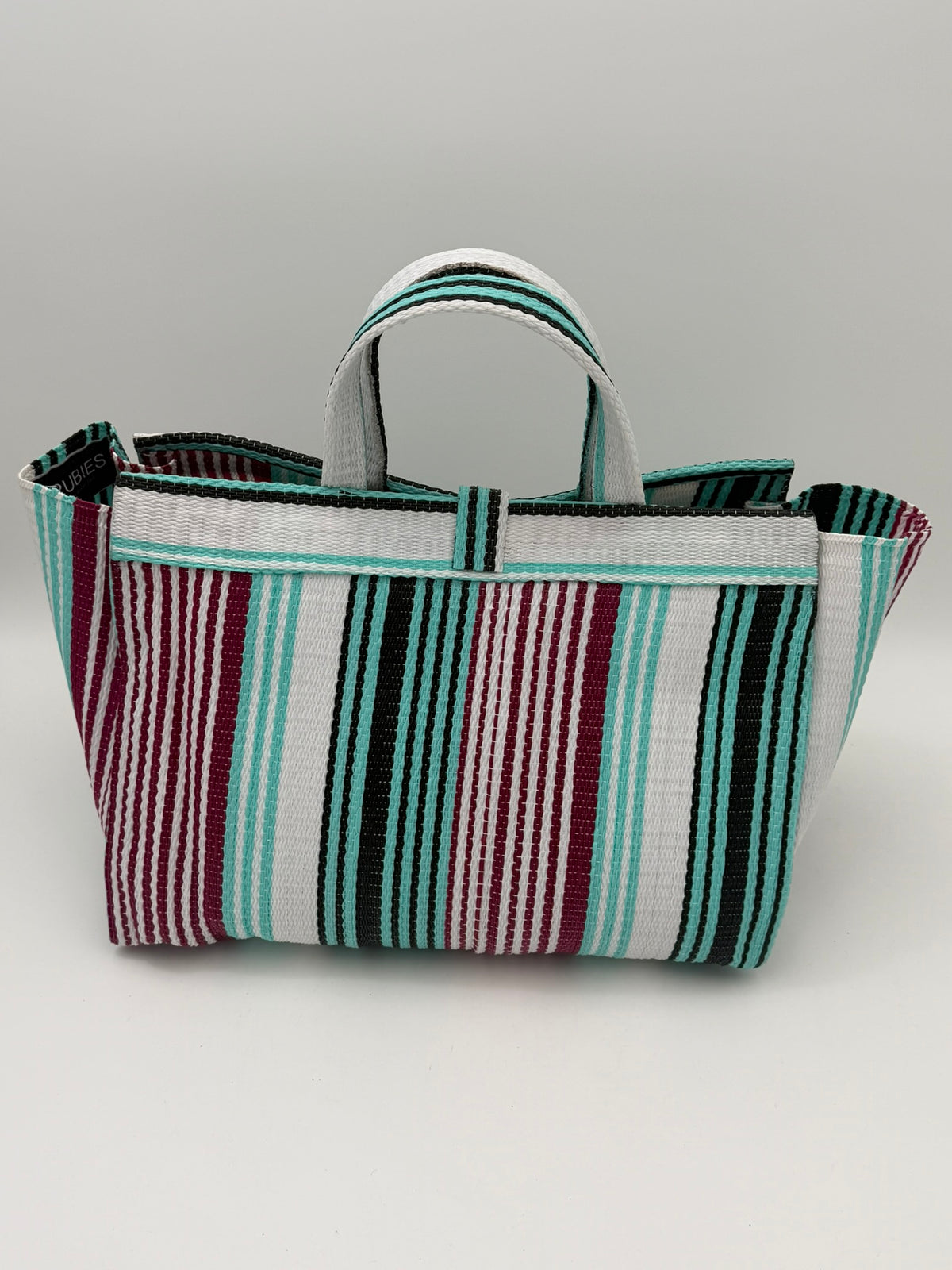 Pearl Large handwoven tote bag by SCRUBIES in White,Teal,Red, with Stripes design and None accent pattern
