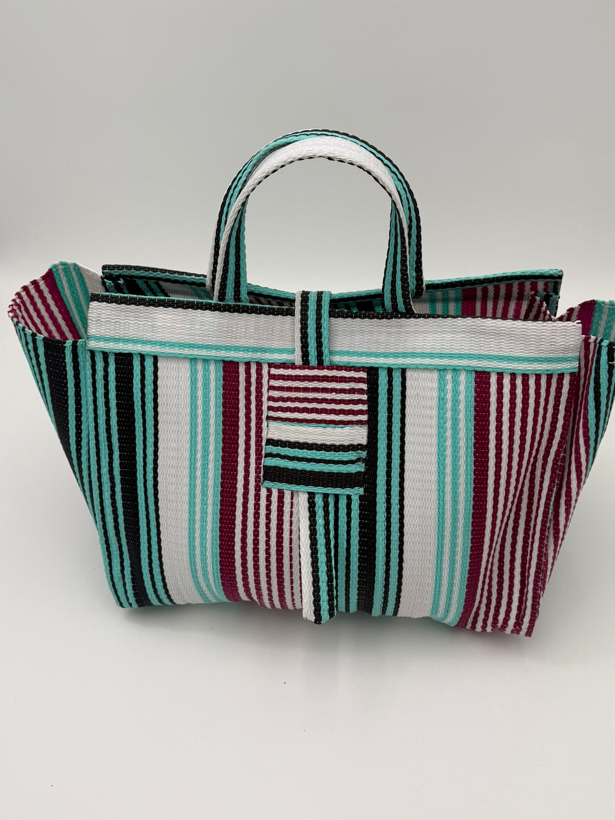 Pearl Large handwoven tote bag by SCRUBIES in White,Teal,Red, with Stripes design and None accent pattern