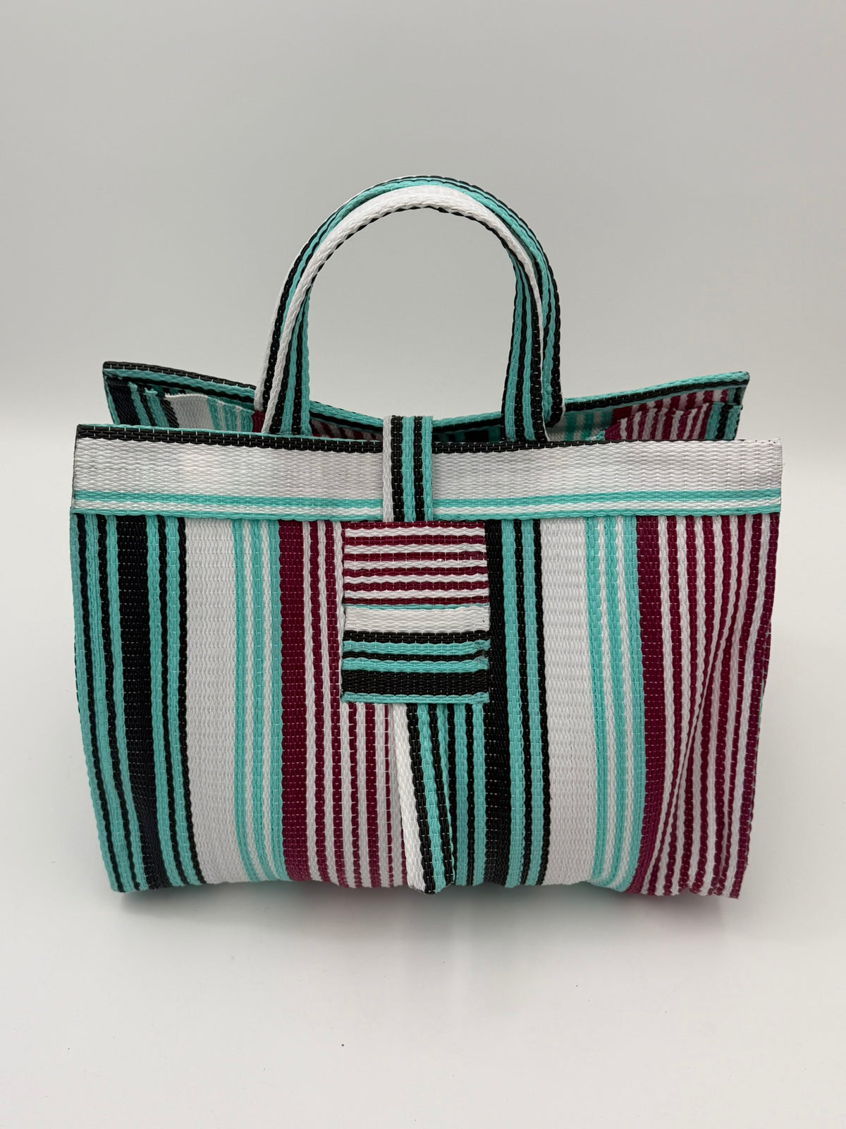 Pearl Large handwoven tote bag by SCRUBIES in White,Teal,Red, with Stripes design and None accent pattern