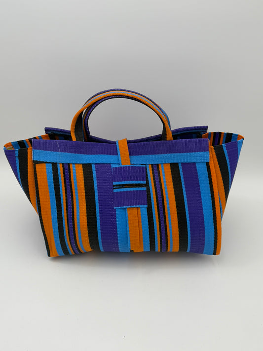 Citrus Large handwoven tote bag by SCRUBIES in Purple,Orange,Blue,Black with Stripes design and None accent pattern