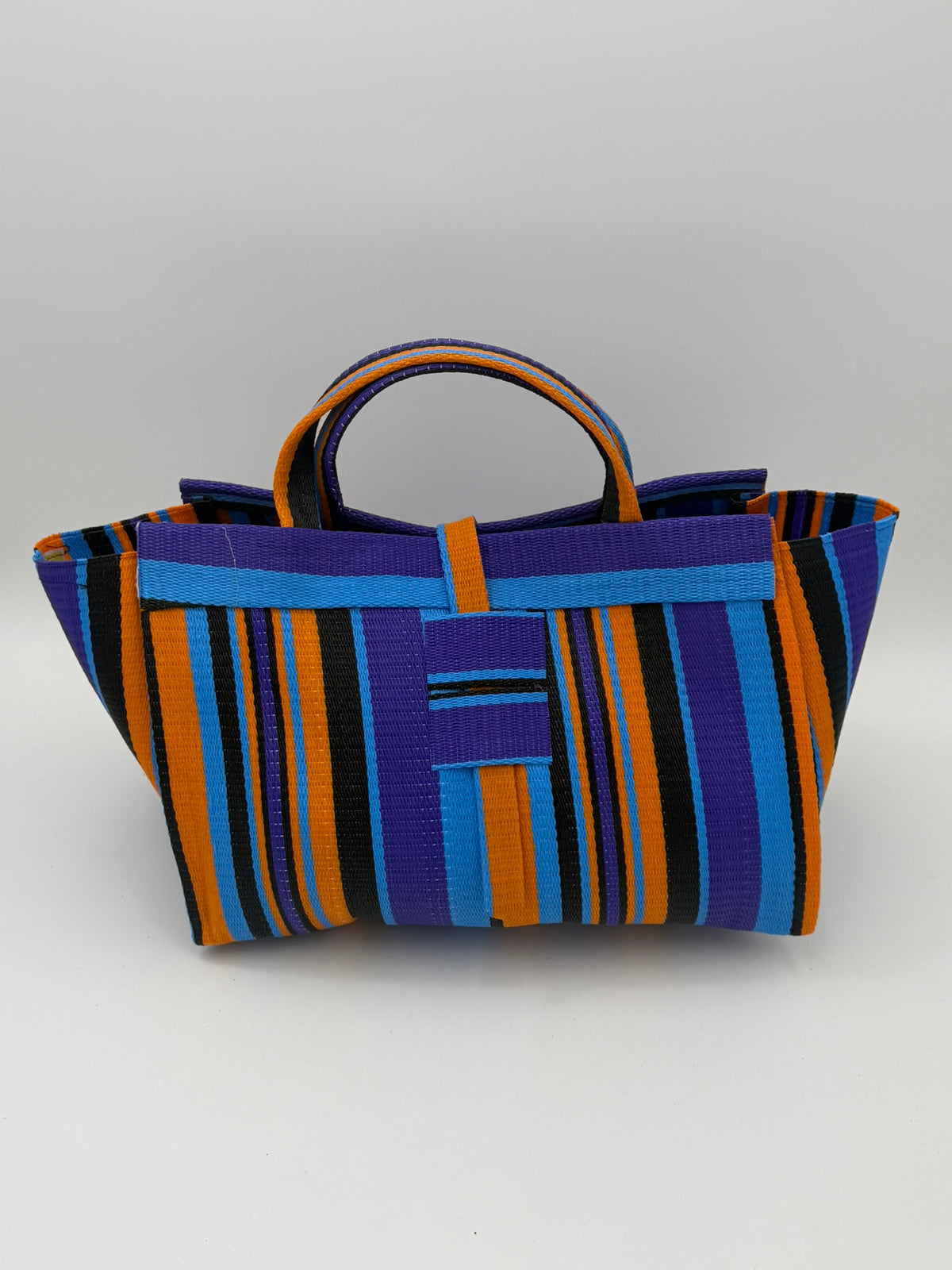 Citrus Large handwoven tote bag by SCRUBIES in Purple,Orange,Blue,Black with Stripes design and None accent pattern