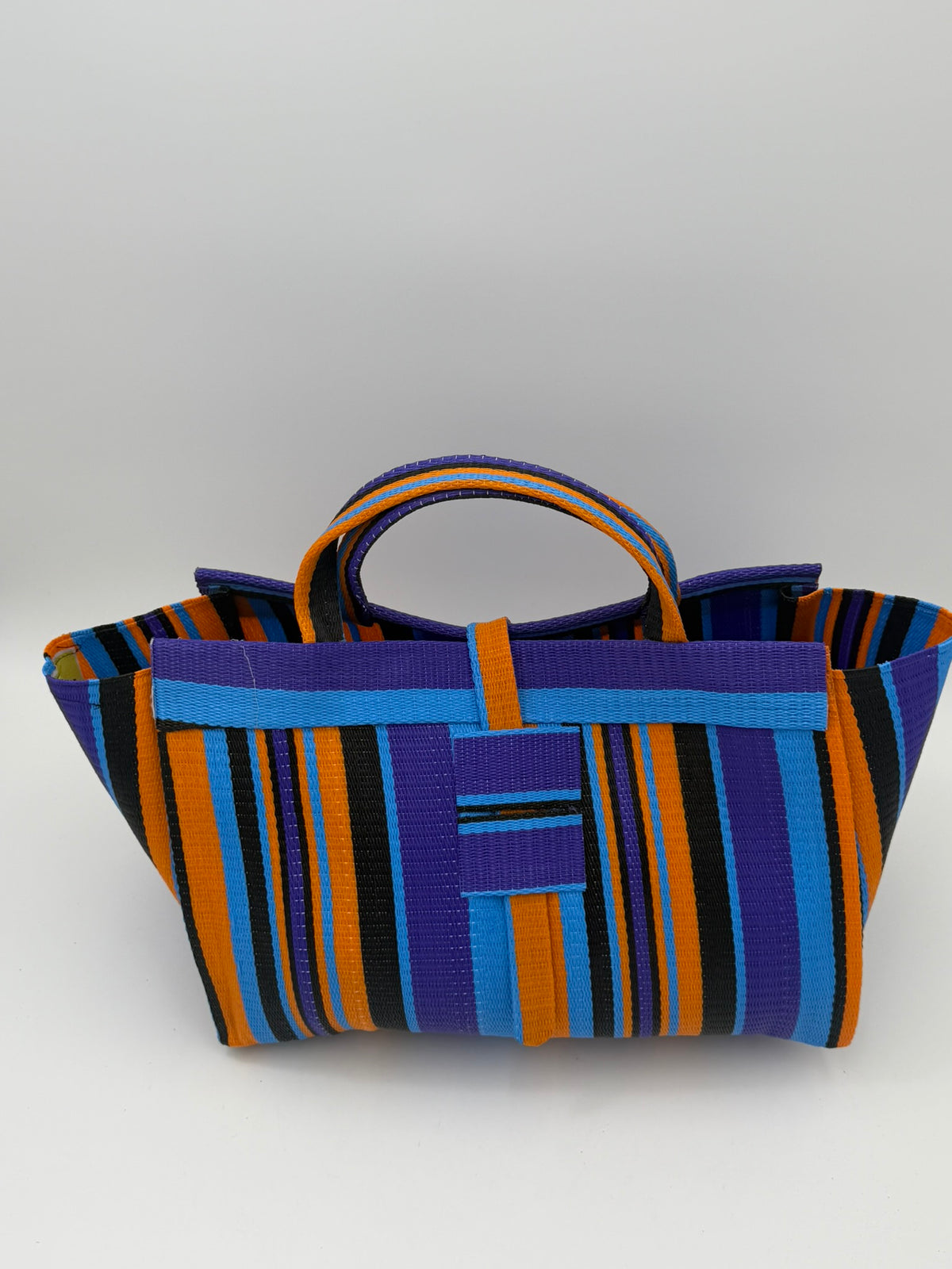 Citrus Large handwoven tote bag by SCRUBIES in Purple,Orange,Blue,Black with Stripes design and None accent pattern