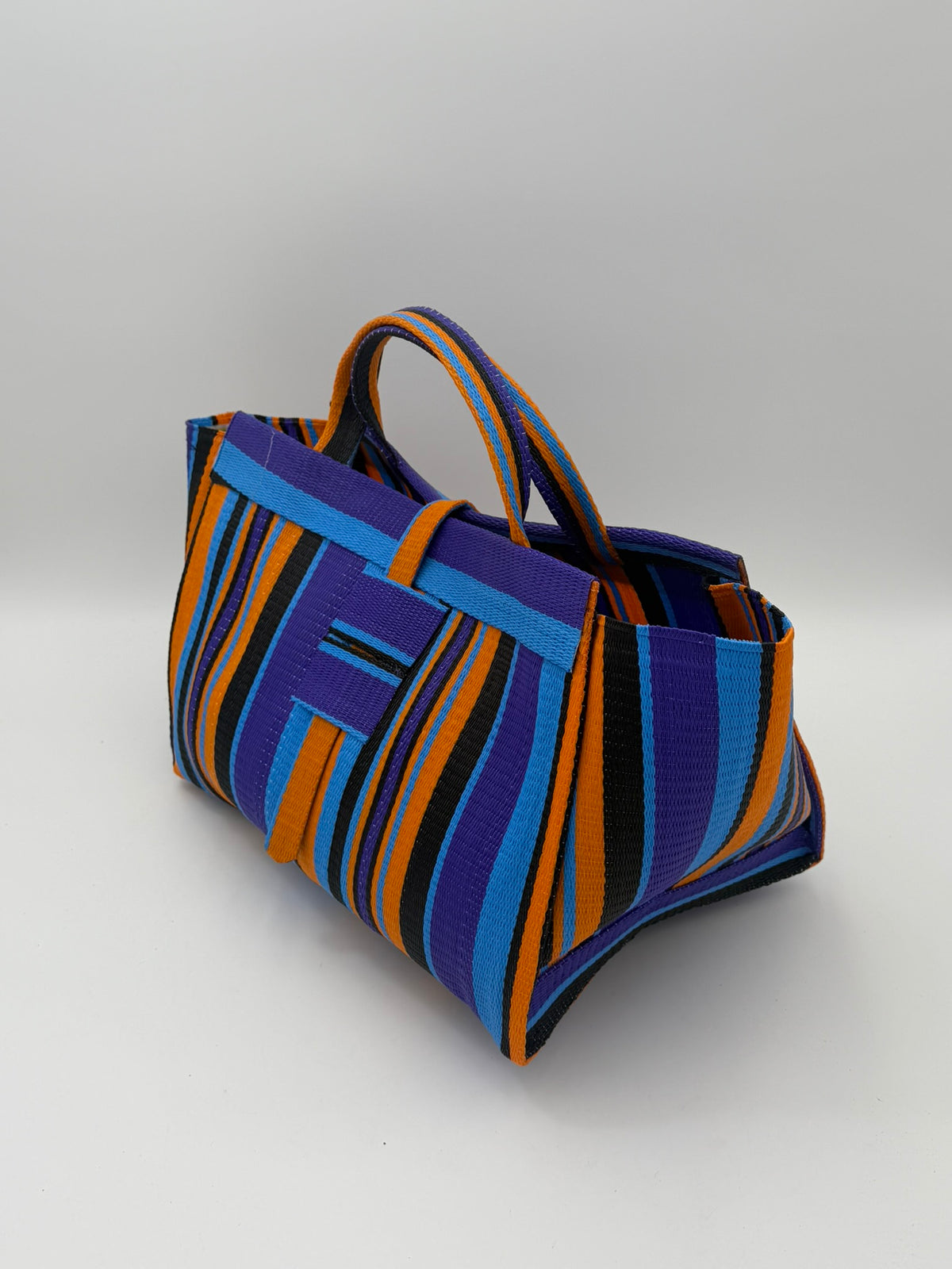 Citrus Large handwoven tote bag by SCRUBIES in Purple,Orange,Blue,Black with Stripes design and None accent pattern