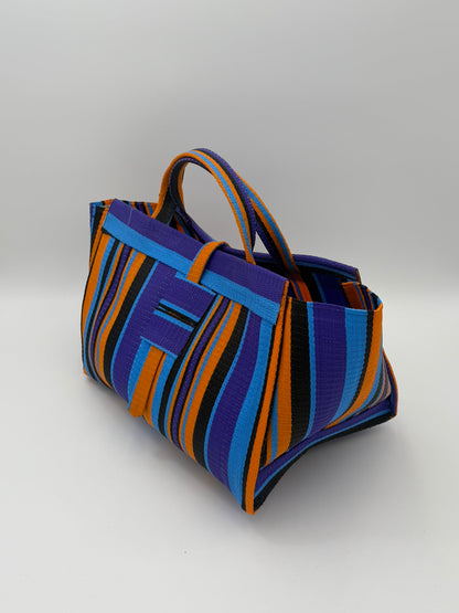 Citrus Large handwoven tote bag by SCRUBIES in Purple,Orange,Blue,Black with Stripes design and None accent pattern