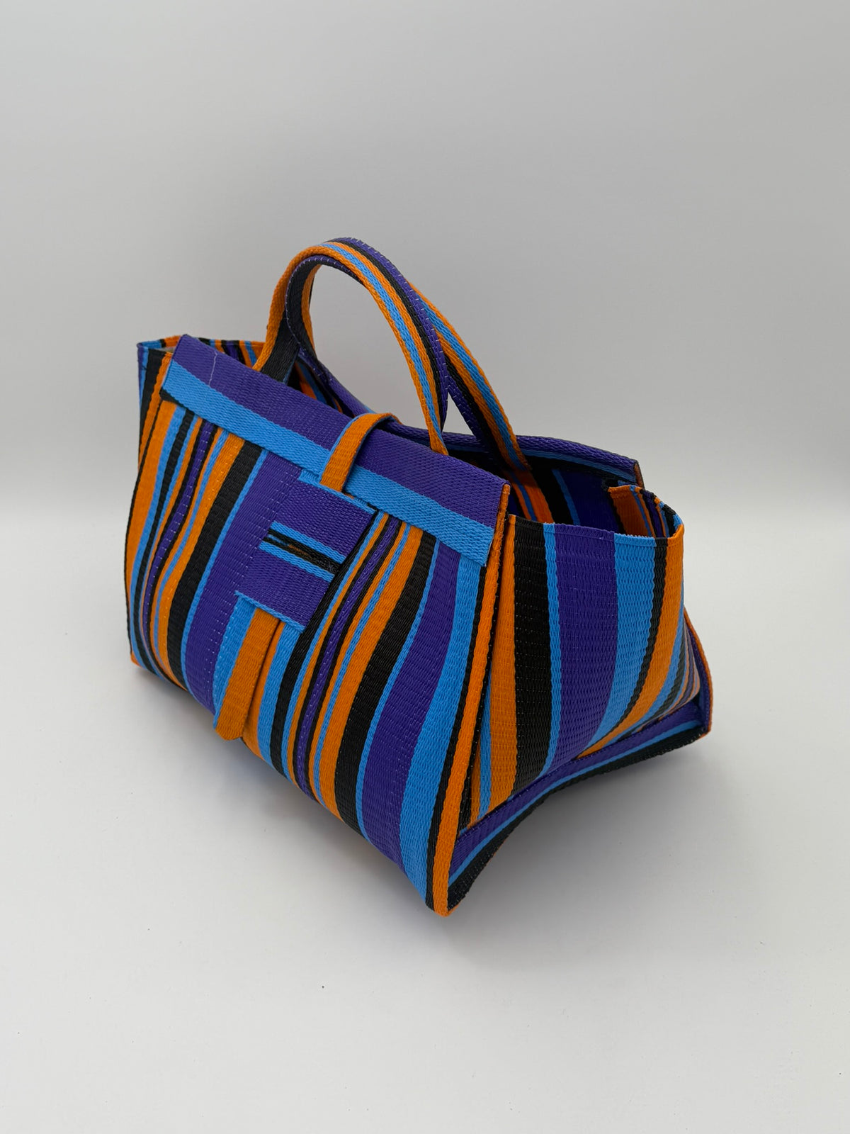 Citrus Large handwoven tote bag by SCRUBIES in Purple,Orange,Blue,Black with Stripes design and None accent pattern