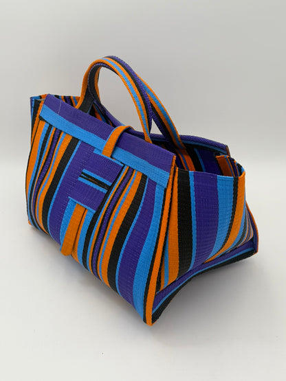 Citrus Large handwoven tote bag by SCRUBIES in Purple,Orange,Blue,Black with Stripes design and None accent pattern
