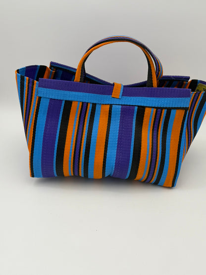 Citrus Large handwoven tote bag by SCRUBIES in Purple,Orange,Blue,Black with Stripes design and None accent pattern