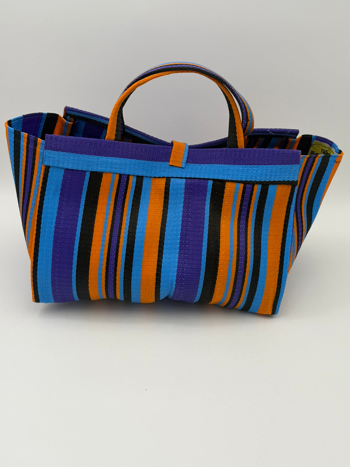 Citrus Large handwoven tote bag by SCRUBIES in Purple,Orange,Blue,Black with Stripes design and None accent pattern
