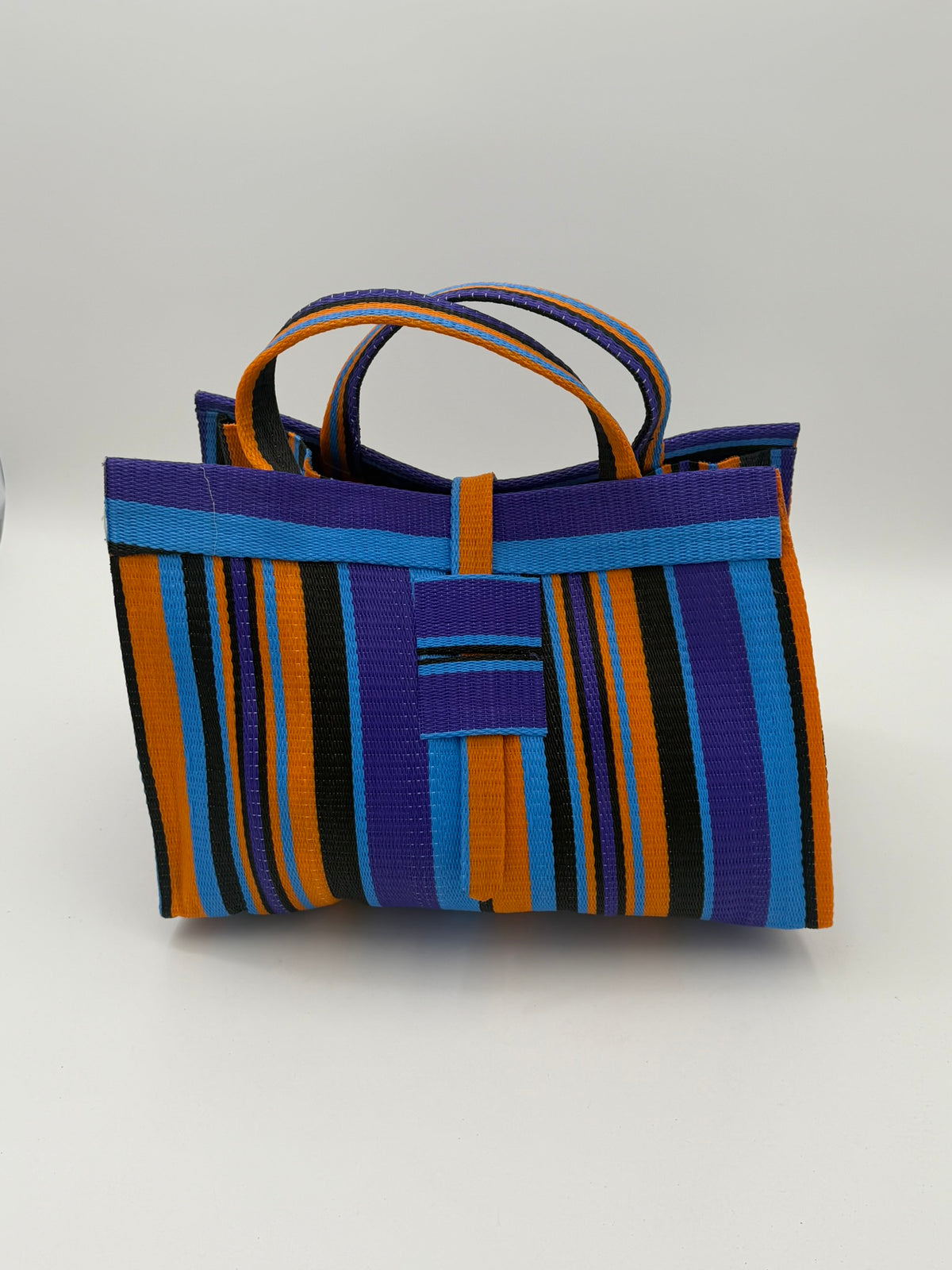 Citrus Large handwoven tote bag by SCRUBIES in Purple,Orange,Blue,Black with Stripes design and None accent pattern