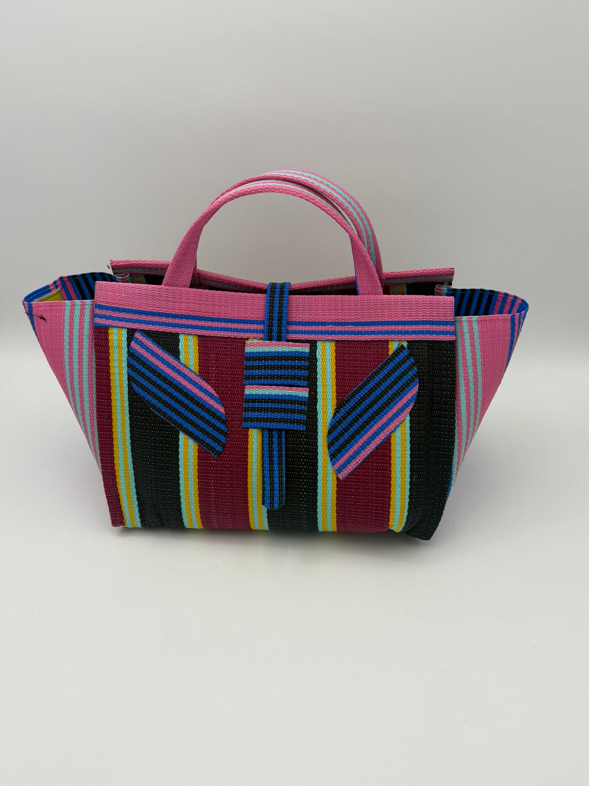 Winery Large handwoven tote bag by SCRUBIES in Pink,Blue,Wine,Black, with Stripes design and Leaf accent pattern