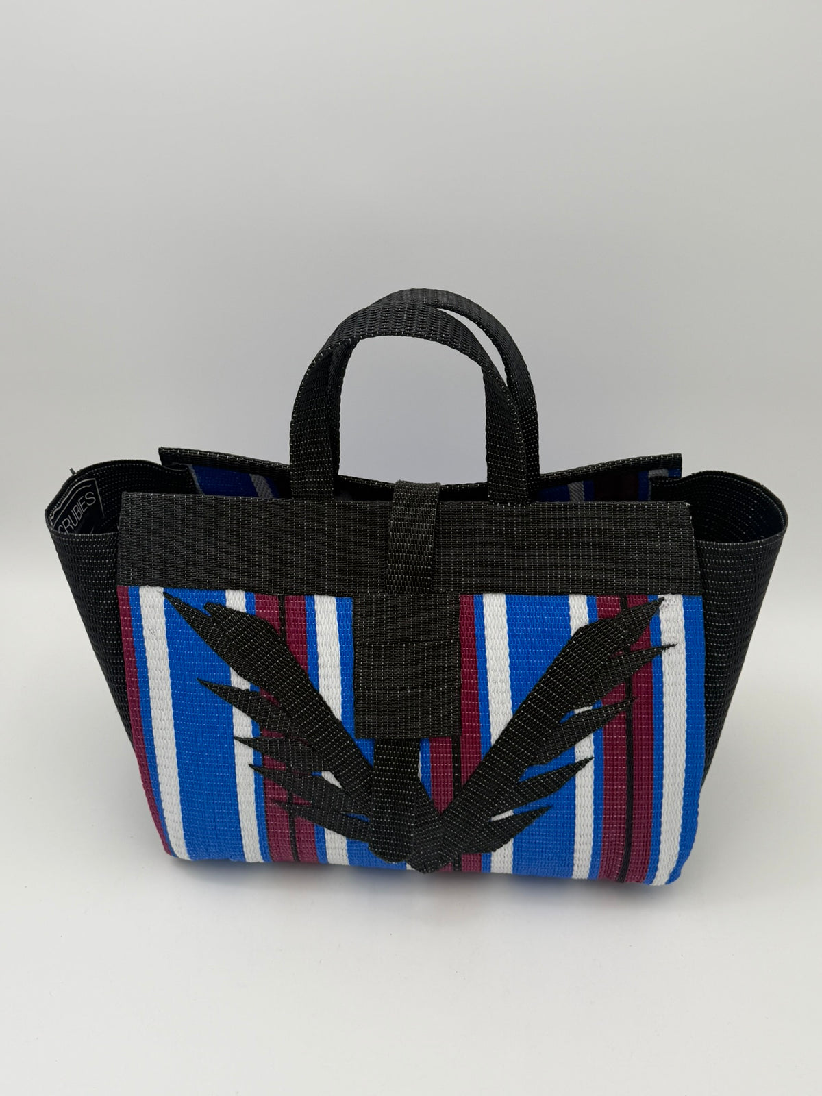 Berry Large handwoven tote bag by SCRUBIES in Black,Blue,White,Wine with Stripes design and Vee accent pattern