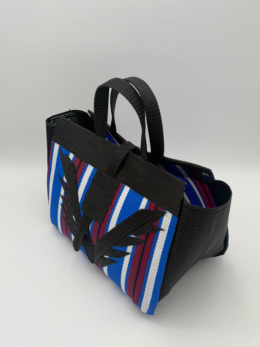 Berry Large handwoven tote bag by SCRUBIES in Black,Blue,White,Wine with Stripes design and Vee accent pattern