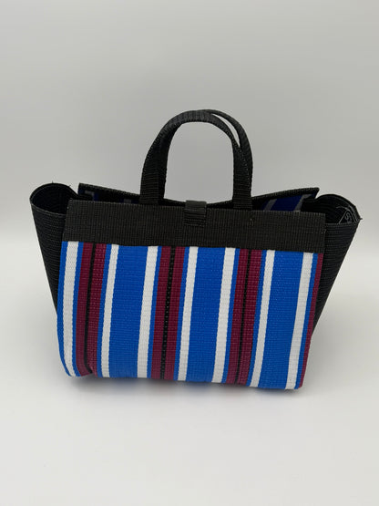 Berry Large handwoven tote bag by SCRUBIES in Black,Blue,White,Wine with Stripes design and Vee accent pattern