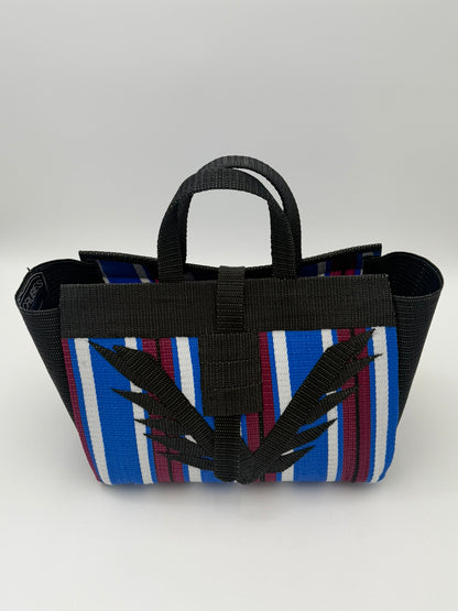 Berry Large handwoven tote bag by SCRUBIES in Black,Blue,White,Wine with Stripes design and Vee accent pattern