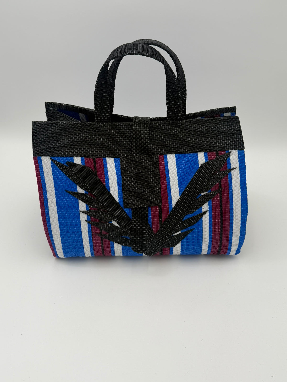 Berry Large handwoven tote bag by SCRUBIES in Black,Blue,White,Wine with Stripes design and Vee accent pattern