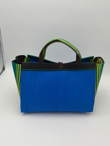 Lagoon Large handwoven tote bag by SCRUBIES in Blue,Green,Black,Brown with Solid design and Leaf accent pattern