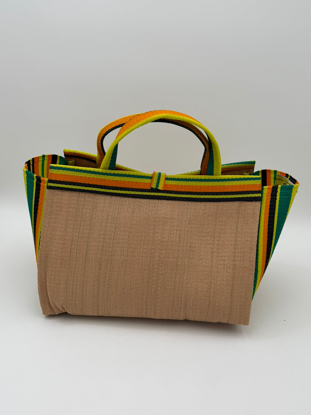 Sunshine Large handwoven tote bag by SCRUBIES in Beige,Yellow,Orange,Green,Black with Solid design and Leaf accent pattern