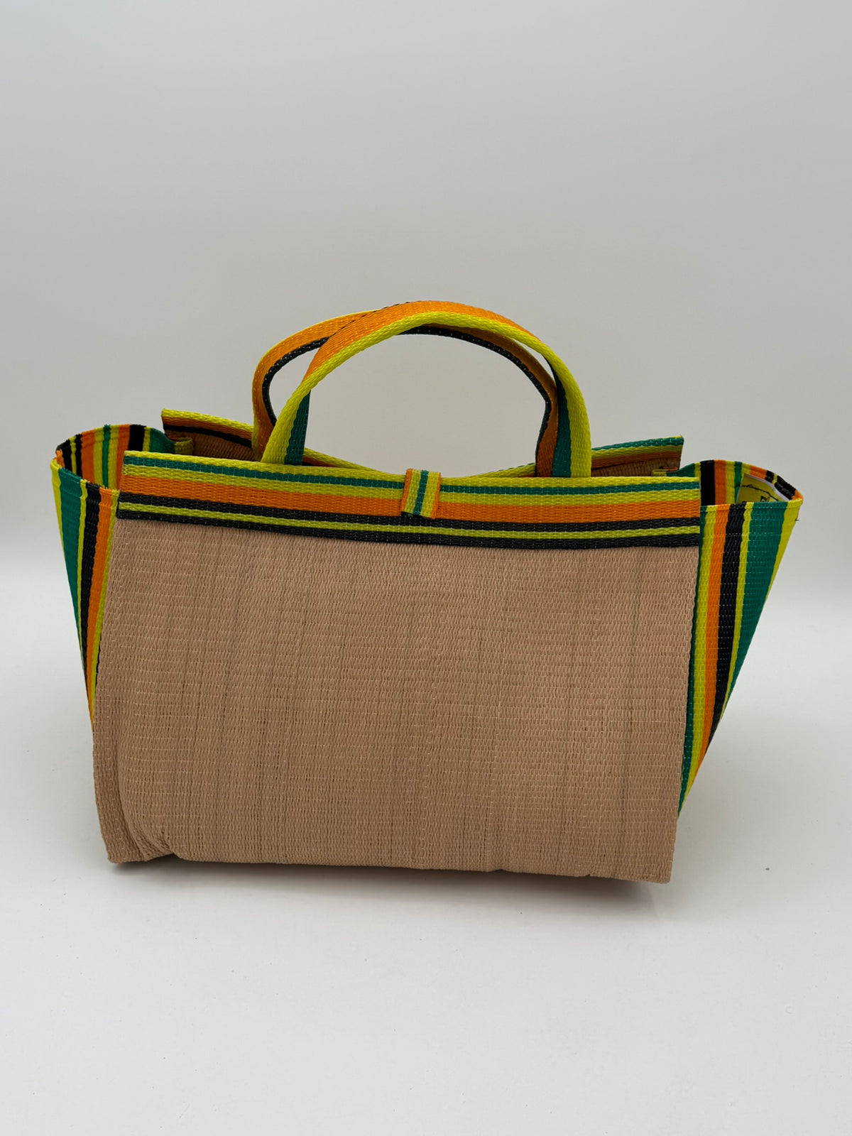 Sunshine Large handwoven tote bag by SCRUBIES in Beige,Yellow,Orange,Green,Black with Solid design and Leaf accent pattern