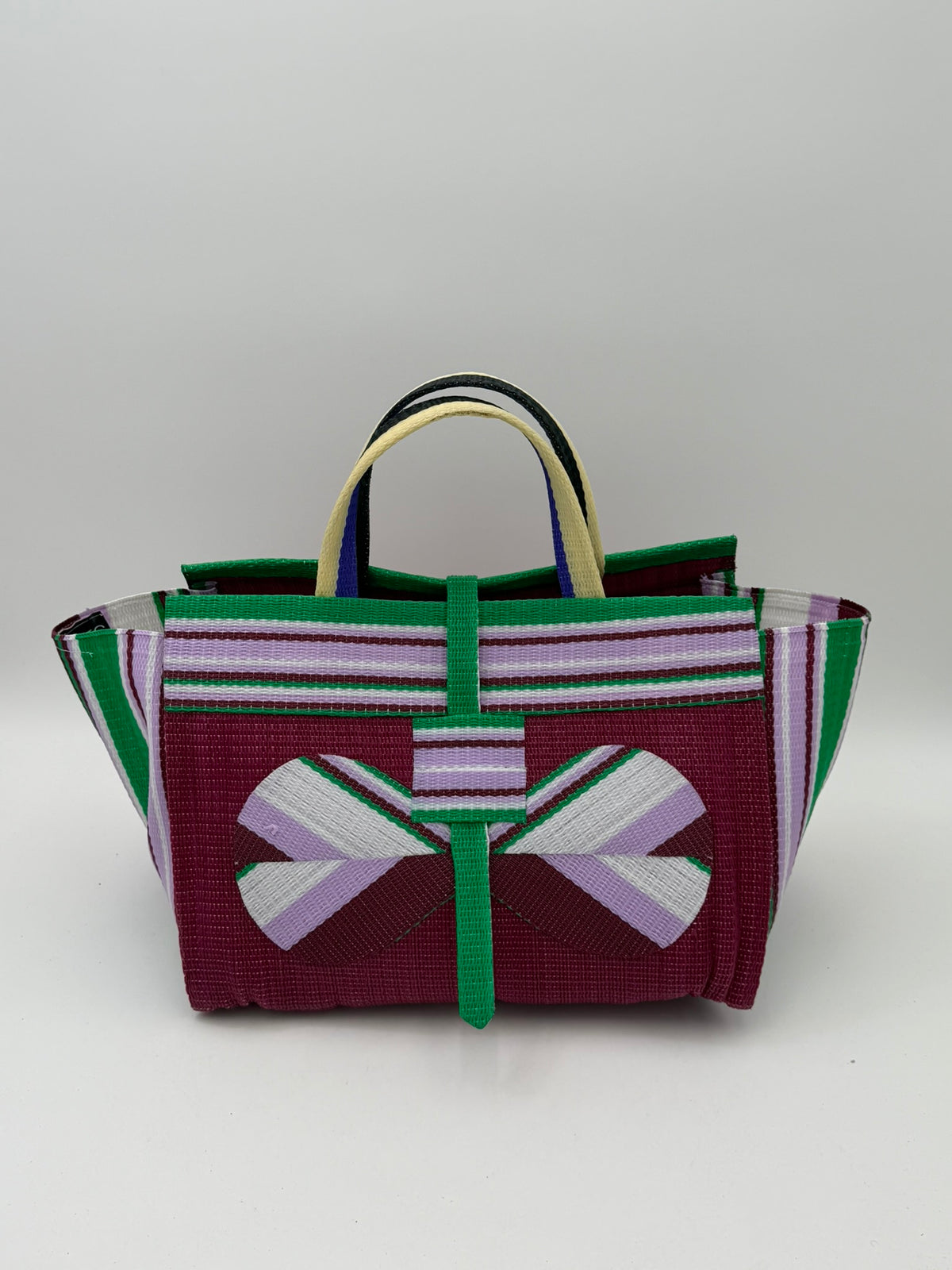 Winery Large handwoven tote bag by SCRUBIES in Wine,Purple,Wine,Green with Solid design and Bow accent pattern