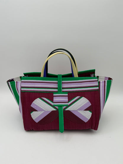 Winery Large handwoven tote bag by SCRUBIES in Wine,Purple,Wine,Green with Solid design and Bow accent pattern