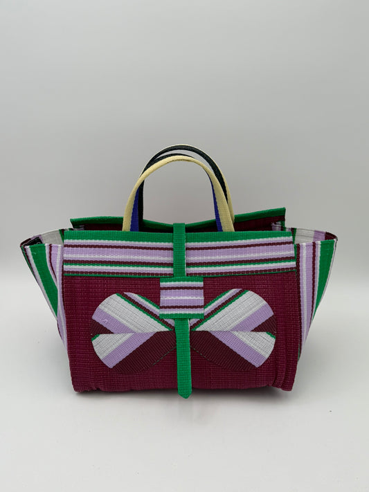 Winery Large handwoven tote bag by SCRUBIES in Wine,Purple,Wine,Green with Solid design and Bow accent pattern