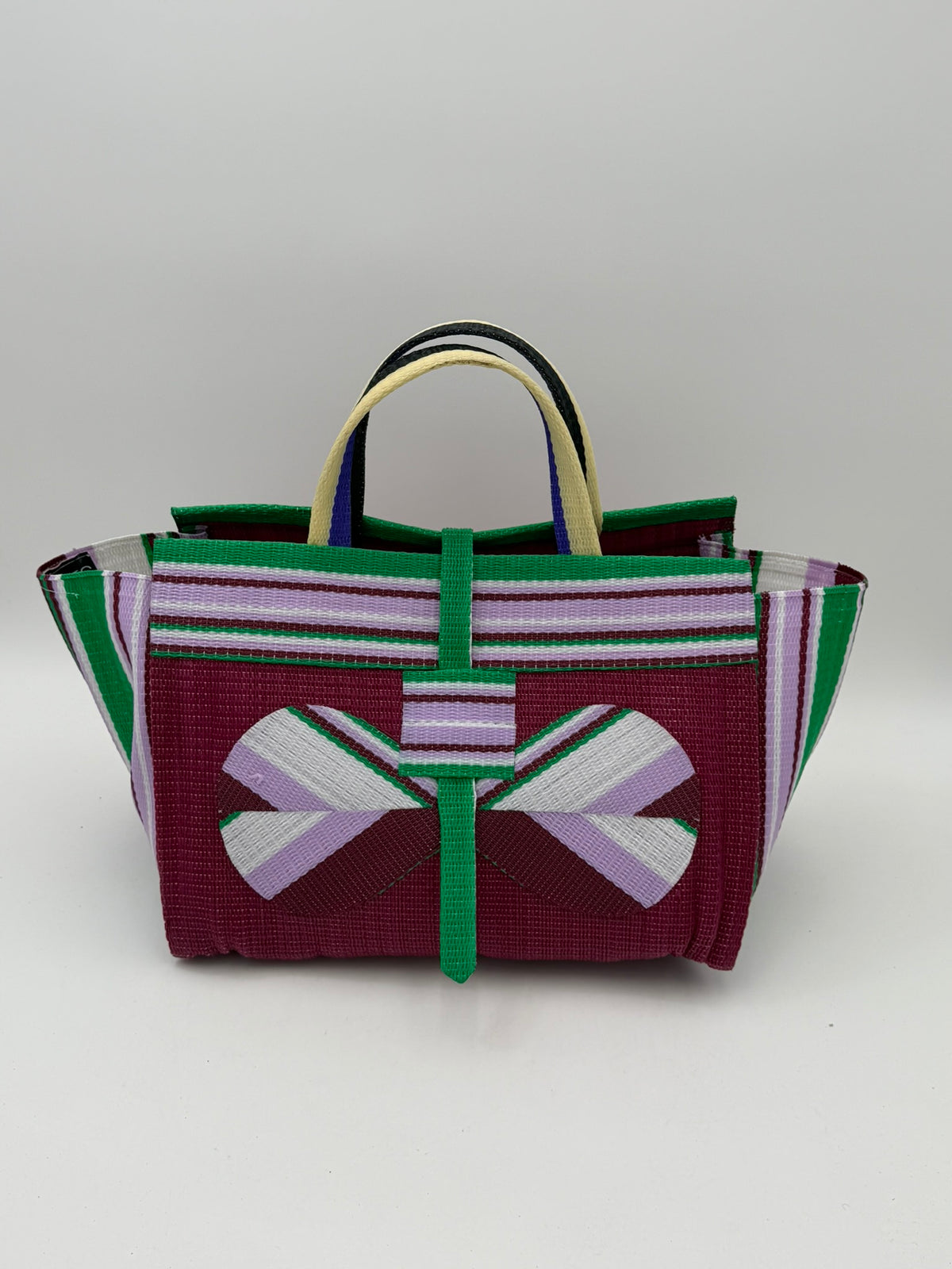 Winery Large handwoven tote bag by SCRUBIES in Wine,Purple,Wine,Green with Solid design and Bow accent pattern