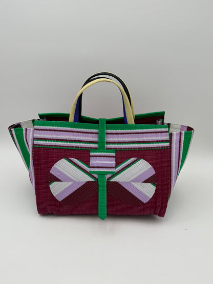 Winery Large handwoven tote bag by SCRUBIES in Wine,Purple,Wine,Green with Solid design and Bow accent pattern
