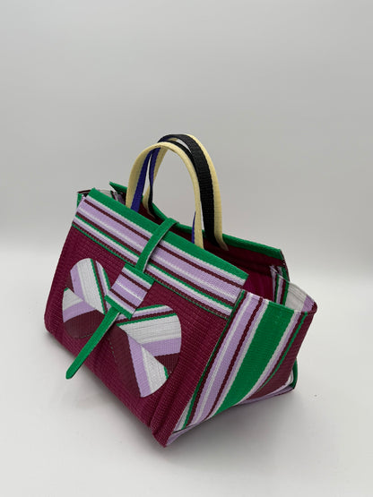 Winery Large handwoven tote bag by SCRUBIES in Wine,Purple,Wine,Green with Solid design and Bow accent pattern