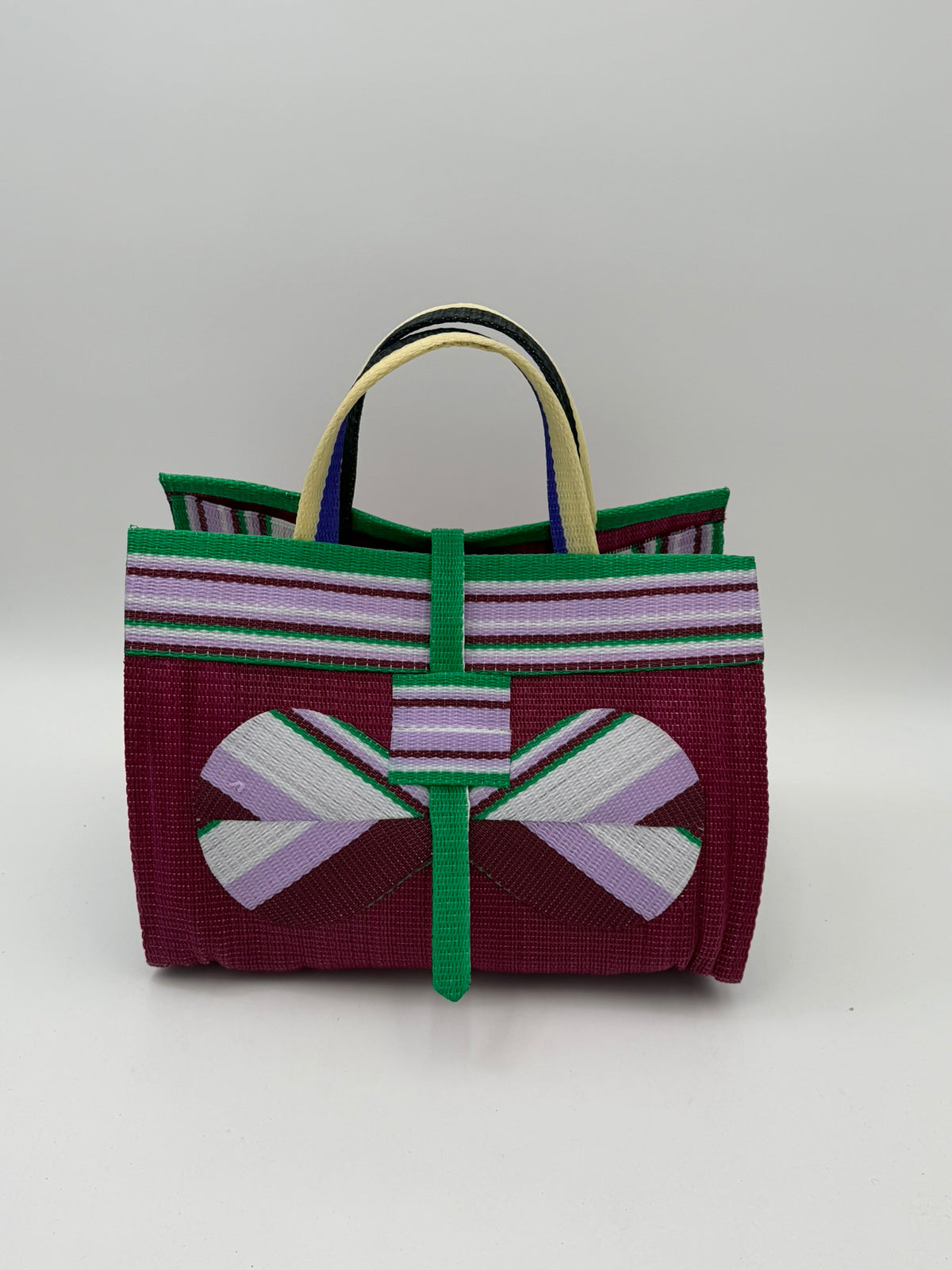 Winery Large handwoven tote bag by SCRUBIES in Wine,Purple,Wine,Green with Solid design and Bow accent pattern