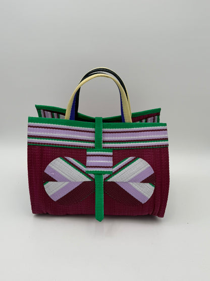 Winery Large handwoven tote bag by SCRUBIES in Wine,Purple,Wine,Green with Solid design and Bow accent pattern
