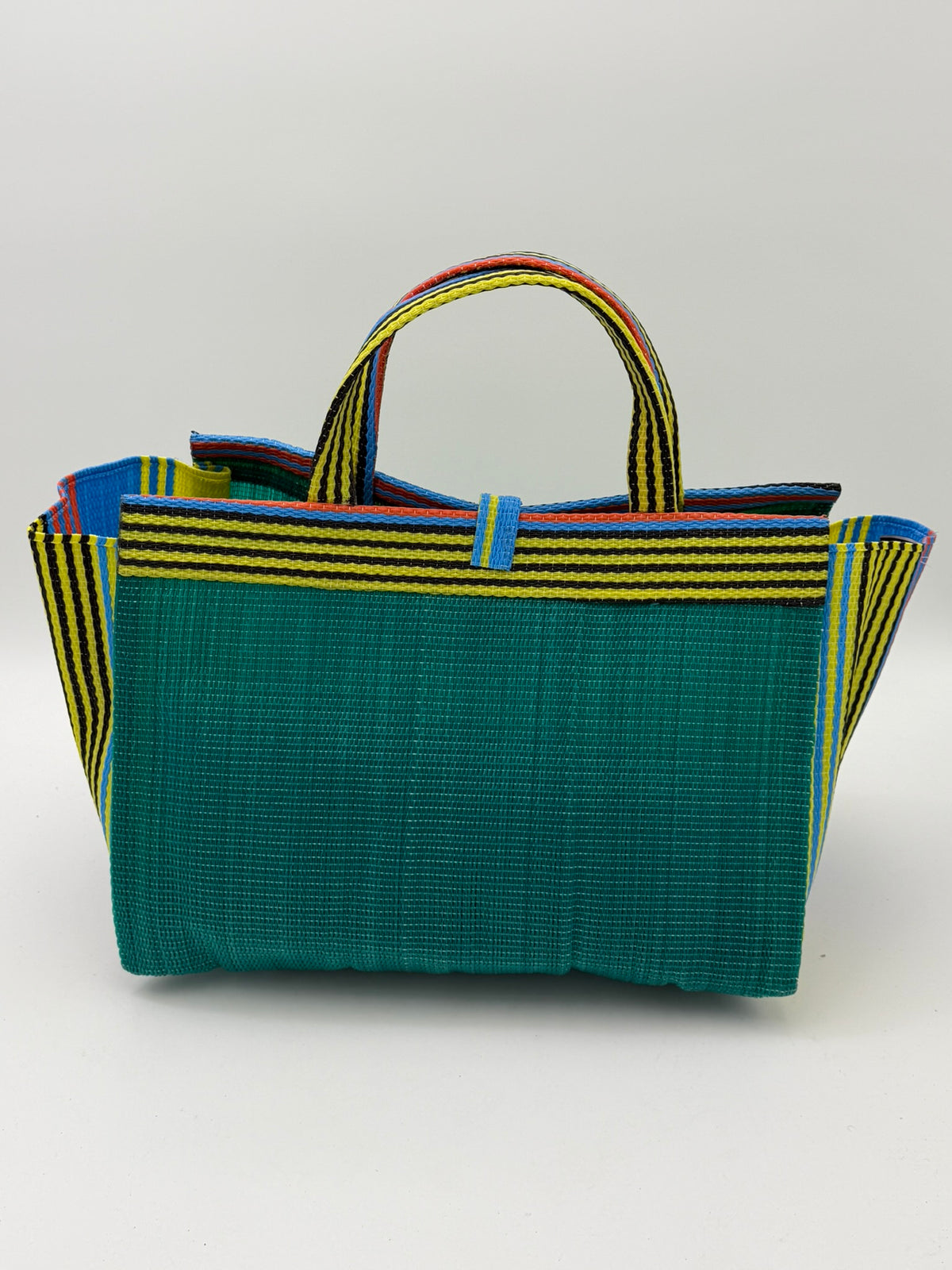 Citrus Large handwoven tote bag by SCRUBIES in Green,Yellow,Blue with Solid design and Leaf  accent pattern