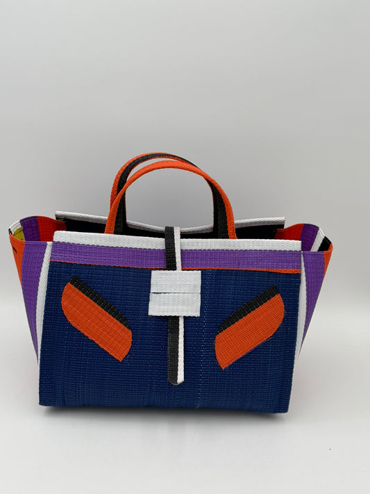 Berry Large handwoven tote bag by SCRUBIES in Blue,White,Orange,Purple,Black with Solid design and Leaf accent pattern