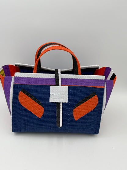 Berry Large handwoven tote bag by SCRUBIES in Blue,White,Orange,Purple,Black with Solid design and Leaf accent pattern