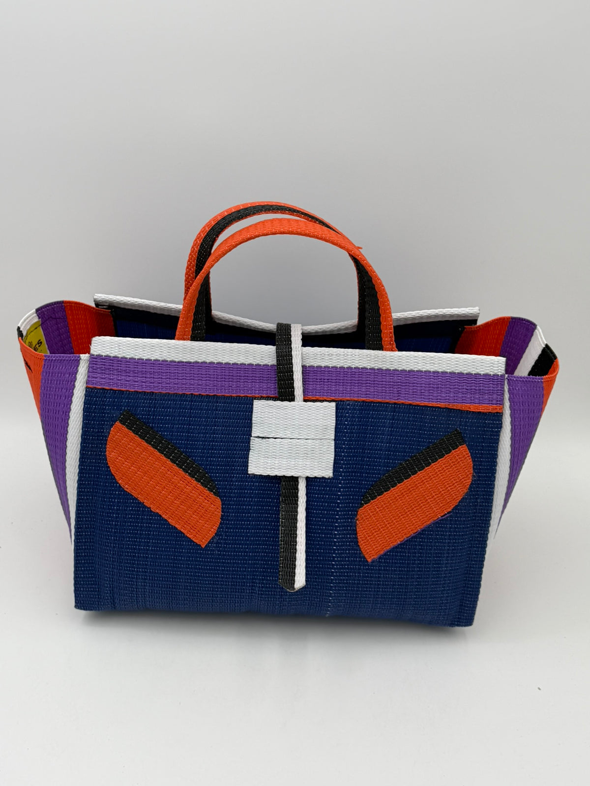 Berry Large handwoven tote bag by SCRUBIES in Blue,White,Orange,Purple,Black with Solid design and Leaf accent pattern