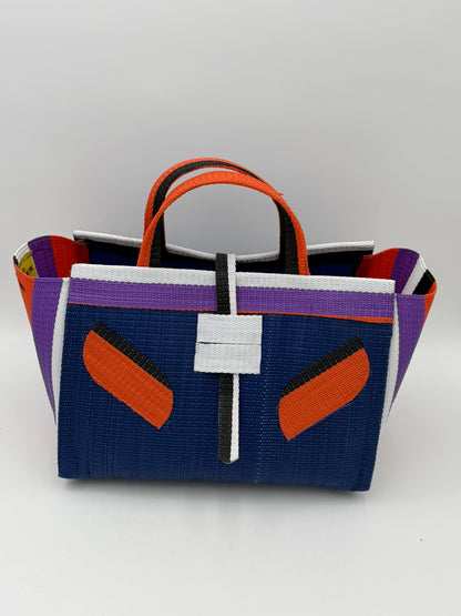 Berry Large handwoven tote bag by SCRUBIES in Blue,White,Orange,Purple,Black with Solid design and Leaf accent pattern