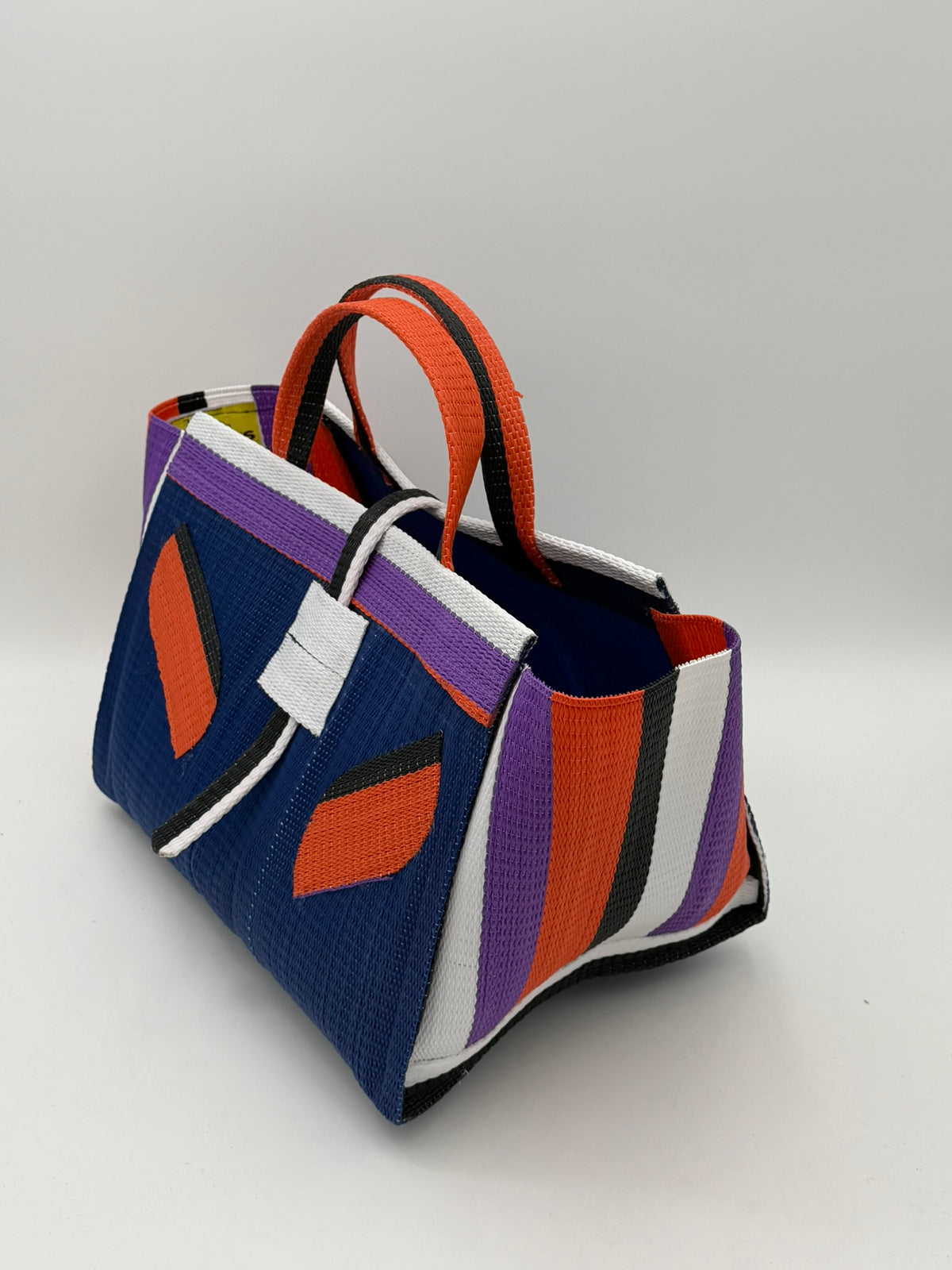 Berry Large handwoven tote bag by SCRUBIES in Blue,White,Orange,Purple,Black with Solid design and Leaf accent pattern