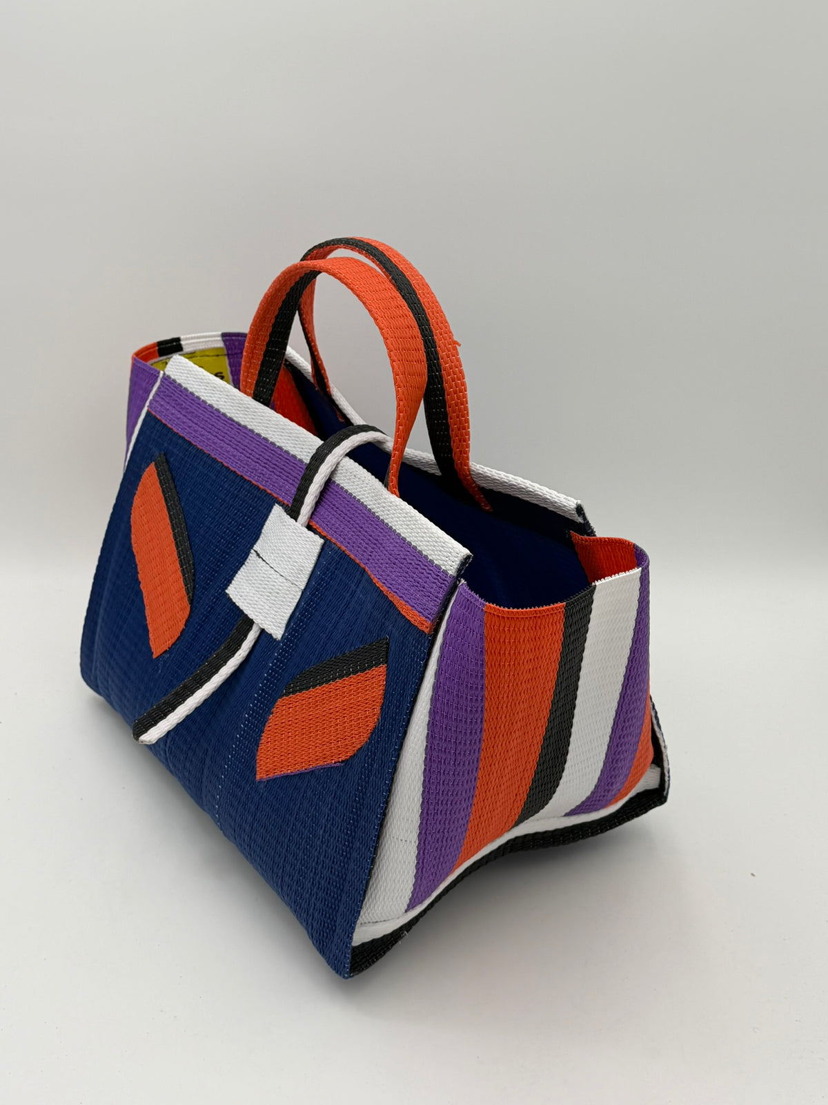 Berry Large handwoven tote bag by SCRUBIES in Blue,White,Orange,Purple,Black with Solid design and Leaf accent pattern
