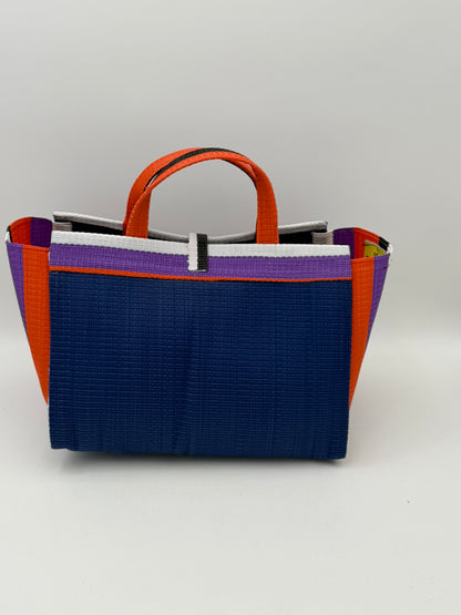 Berry Large handwoven tote bag by SCRUBIES in Blue,White,Orange,Purple,Black with Solid design and Leaf accent pattern